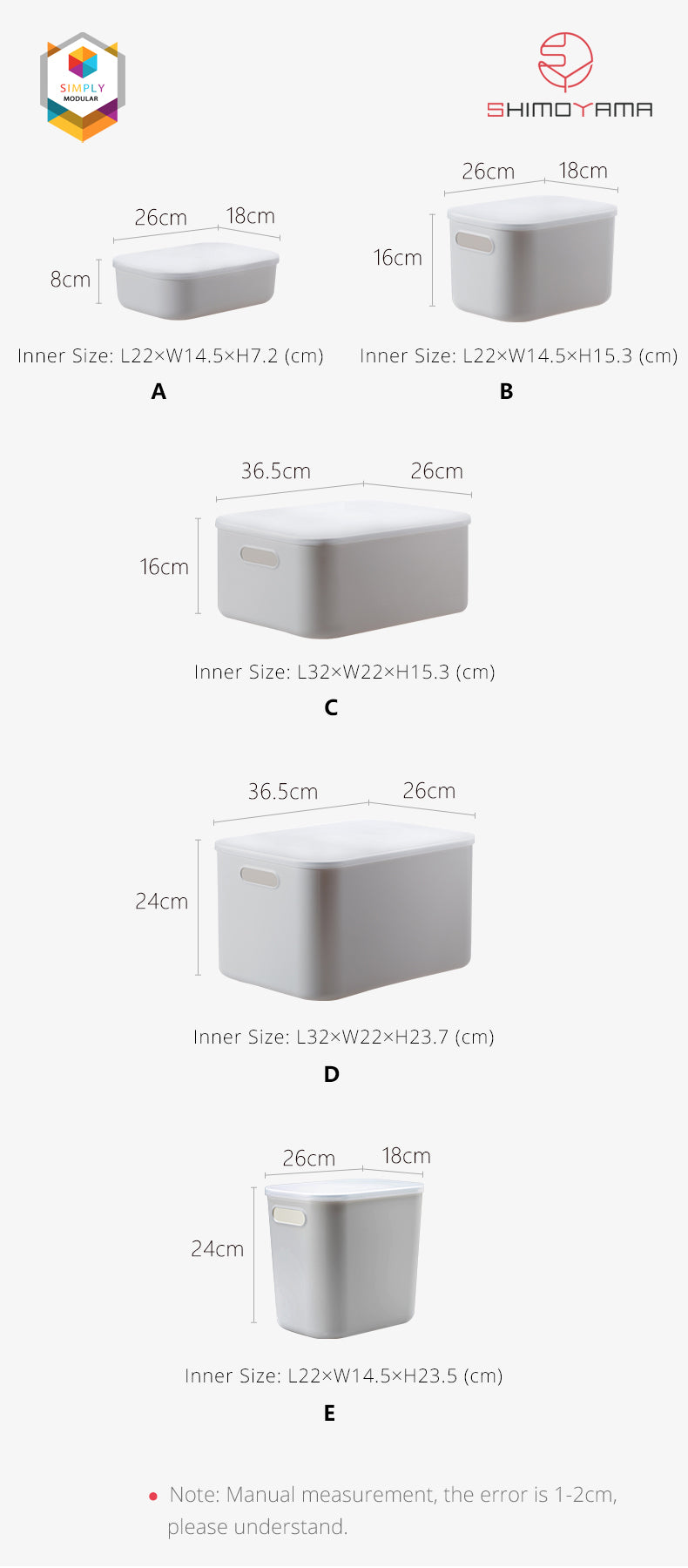 Shimoyama Muji Style Large Gray Flat Storage Box Organizer with Lid - Size C