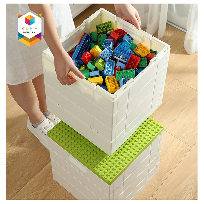 SHIMOYAMA Lego Toy Bricks Foldable Bin Storage Organizer With Multi-color Lid