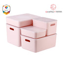Shimoyama Muji Style Large Pink Handled Plastic Storage Box with Lid