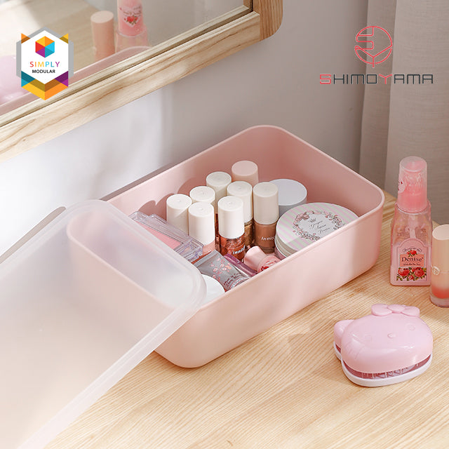 Shimoyama Muji Style Large Pink Flat Plastic Storage Box with Lid