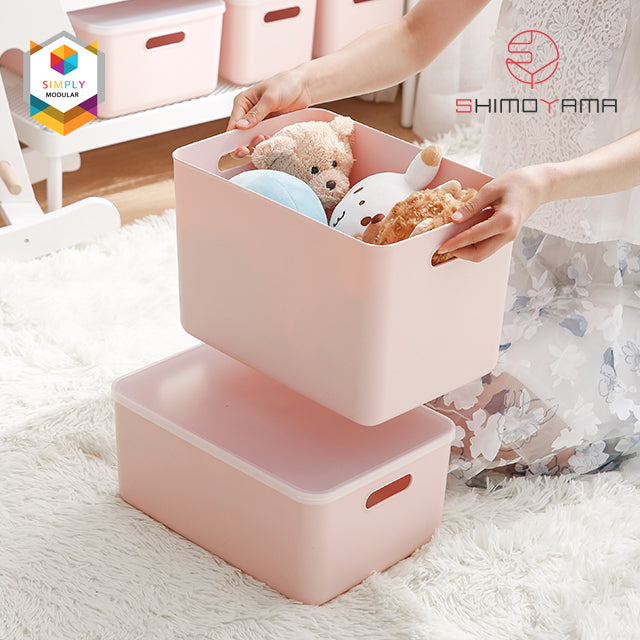 Shimoyama Muji Style Large Pink Handled Plastic Storage Box with Lid