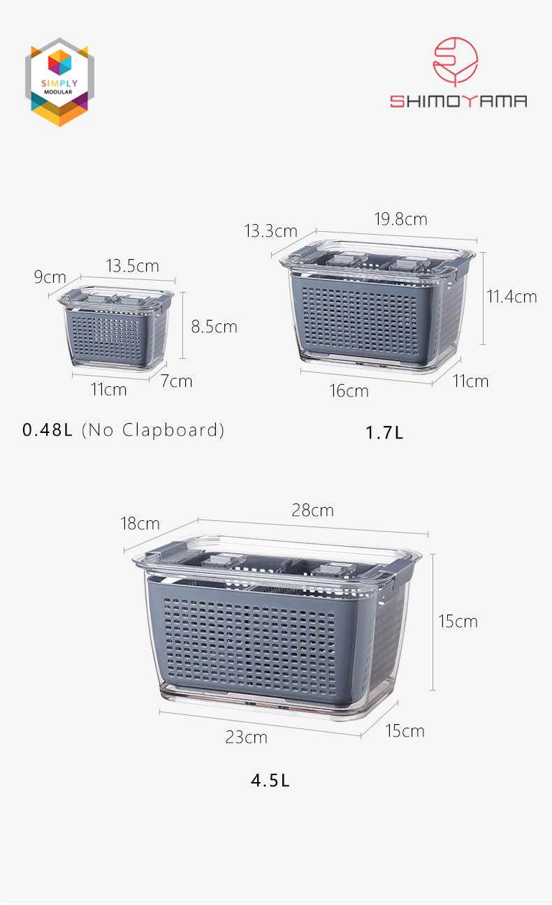 Shimoyama Muji Style Middle Gray Drain Basket Food Storage Organizer